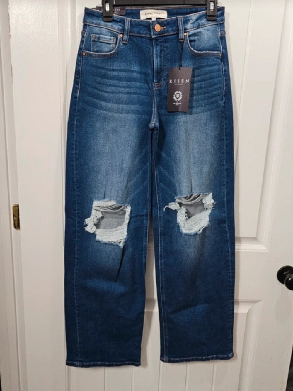 Risen High Rise Dark Wash Wide Leg Jeans Women's Size 5